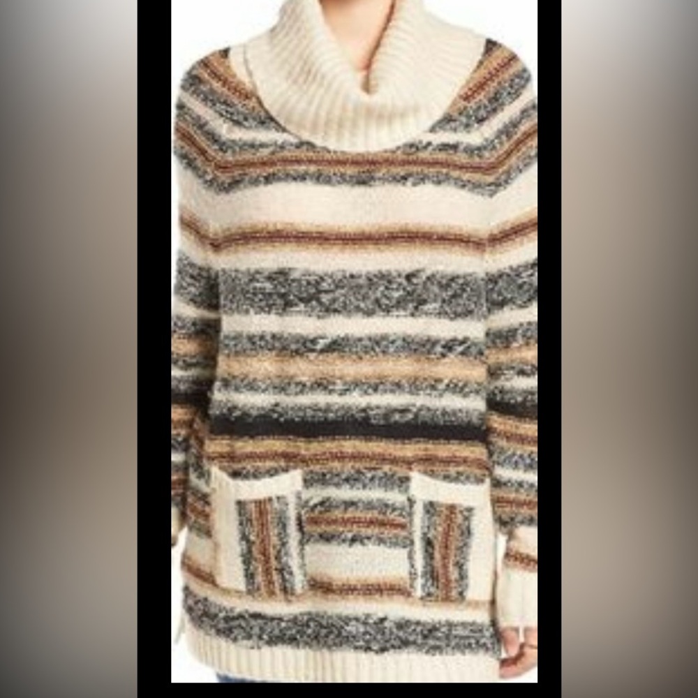 Sun & shadow striped cowl neck tunic sweater